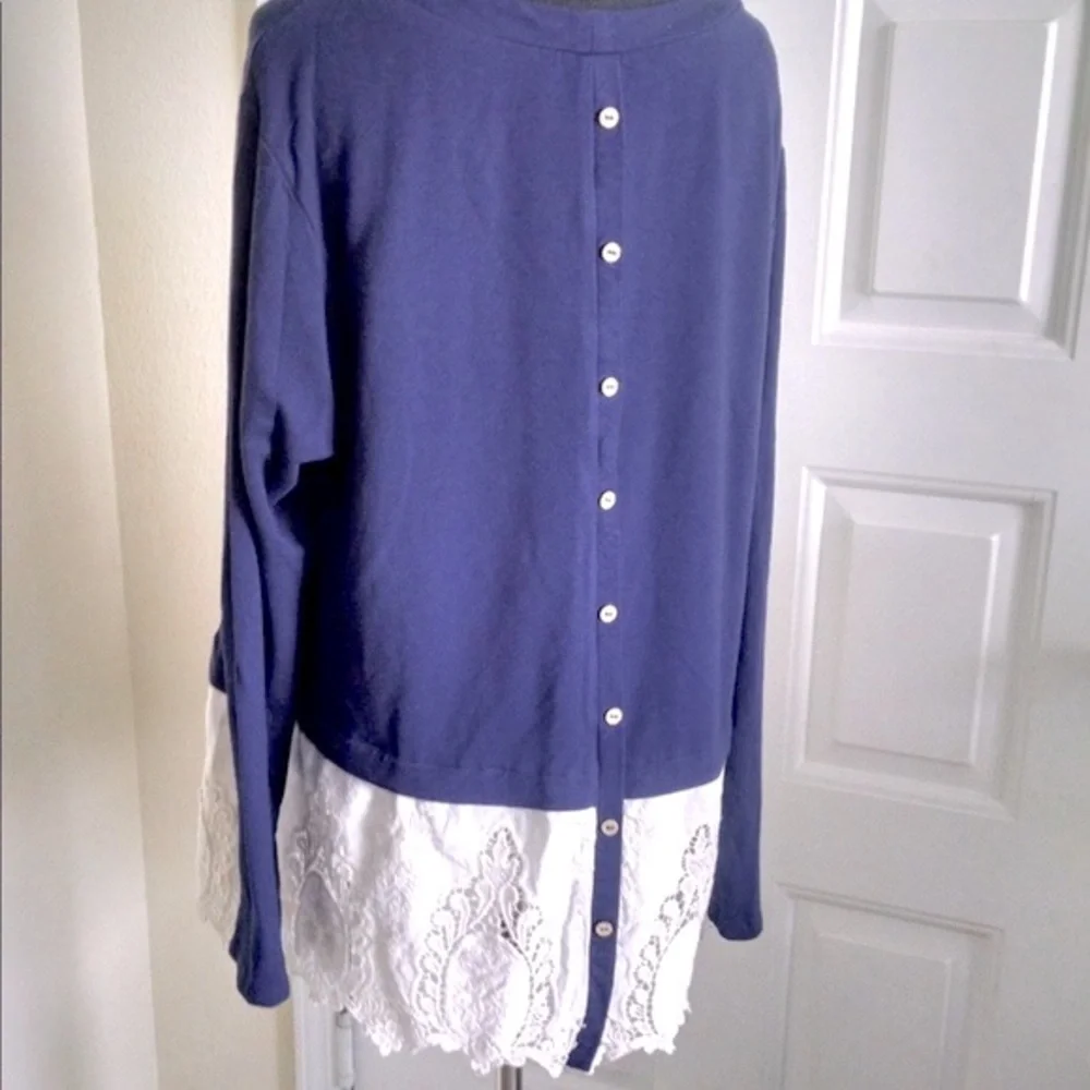 Altar'd State Navy Soft Knit And Lace Oversized Tunic Length Sweater Size L - Picture 7 of 12